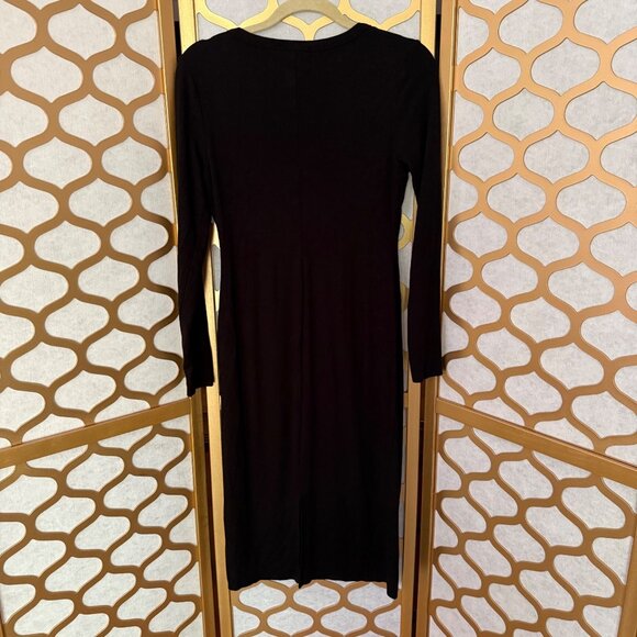 Marine Layer Size M Black Lexi Rib Long Sleeve Scoop Neck Midi Bodycon Dress - Picture 16 of 16